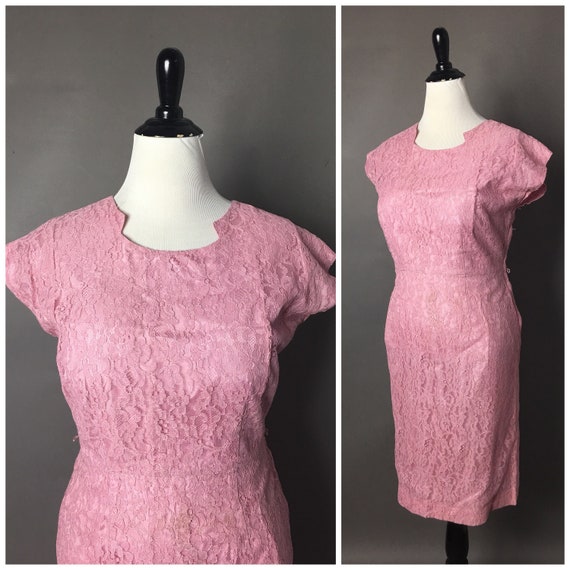 Vintage 50s dress / 1950s dress / floral lace dres