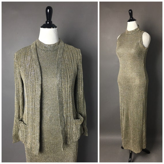Vintage 70s dress / 1970s dress / metallic lurex d