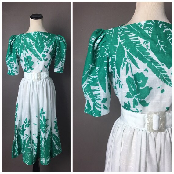 Vintage 70s 80s / 1970s 1980s Dress / Floral Border Print | Etsy