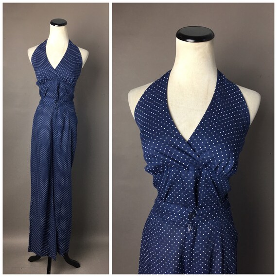 Vintage 70s top pants set / 1970s set / polka dot