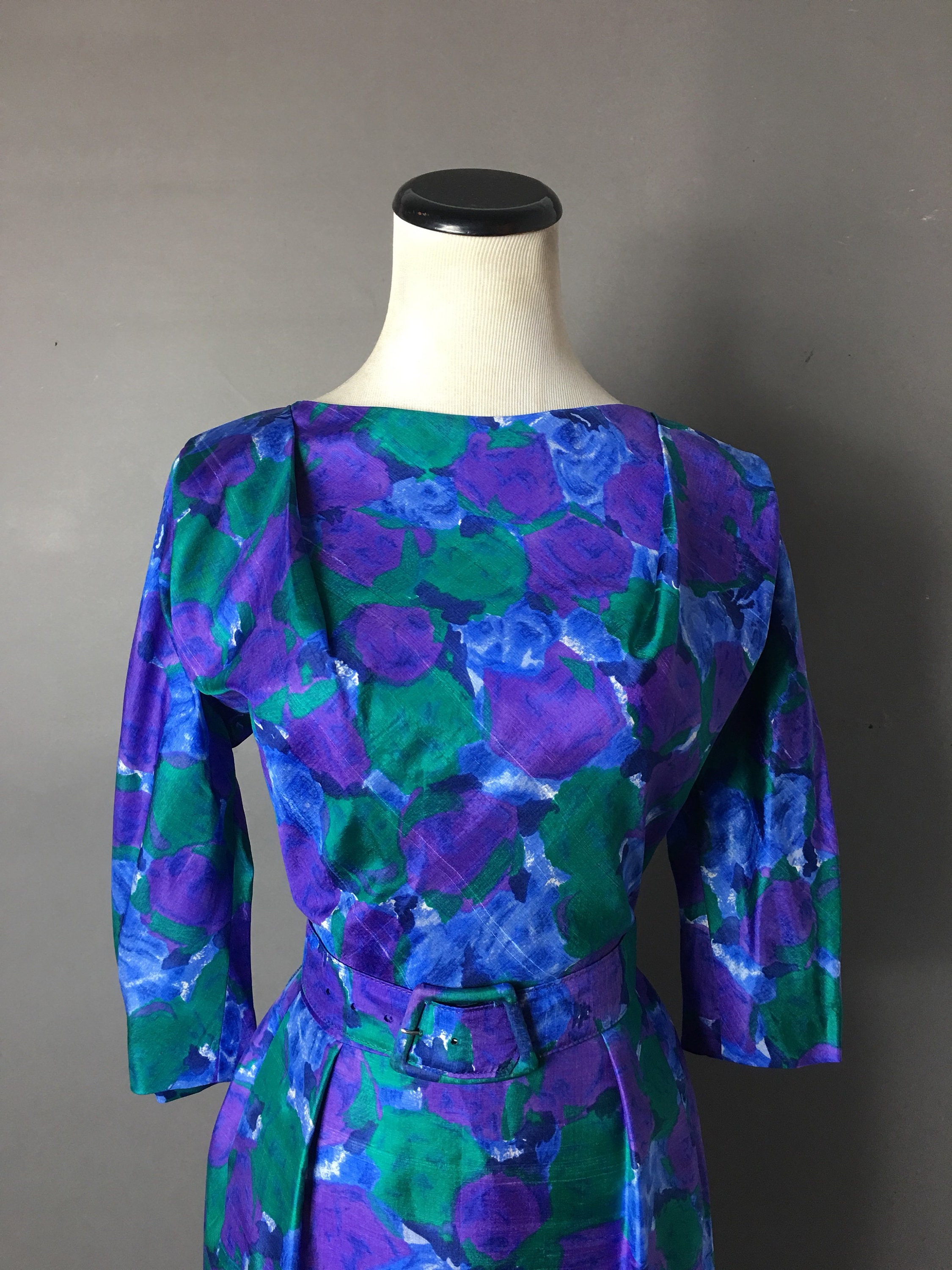 Vintage 50s Dress / 1950s Dress / Silk Dress / Floral Dress / | Etsy
