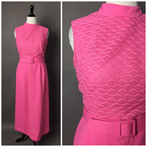 Vintage 70s dress / 1970s dress / pink dress / vol