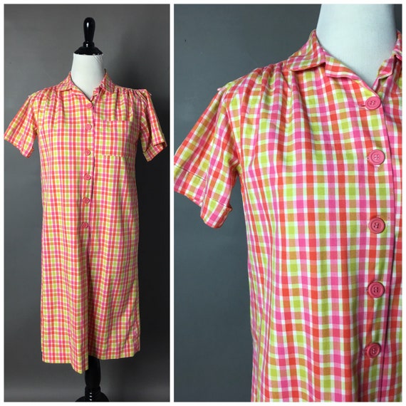 Vintage 60s dress / 1960s dress / plaid dress / st