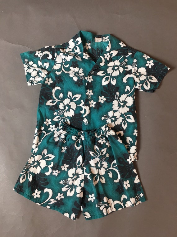 Vintage KIDS Hawaiian set / shirt swim shorts / vi