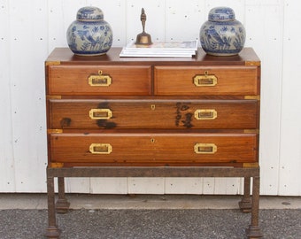 Antique English Rosewood Campaign Dresser, Antique Colonial Dresser, Antique campaign furniture, Antique Rosewood Campaign Chest,  Dresser
