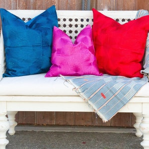 Chakra Silk Blend Pillow Cover, Colorful Boho Throw Pillow, Embroidered Indian Accent Cushion