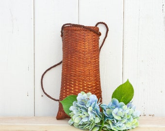 Vintage Thai Rattan Basket, Tribal Woven Pouch, Tea Leaf Decor