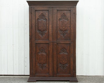 Antique Basque "Fleur de Lis" Marquetry Armoire, Antique Armoire Wardrobe,Spanish Colonial Antique Armoire,Antique cabinet,English armoire