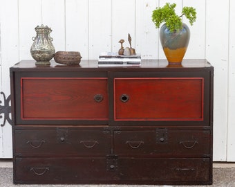 Mixed Wood Antique Tansu Cabinet, Japanese Antique Furniture,Antique Cabinet Chest, Mizuya Tansu Chest, Antique Tansu Cabinet, Tansu Chest