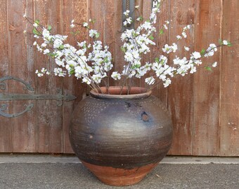 Large Antique Southern Indian Martaban Jar, Brown Antique Indian Oil Jar, Glazed Stoneware planter, large Antique Brown Asian Garden pottery