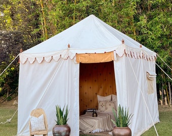 Handmade Canvas Glamping Tent: Royal Ranthambore Style, Block-Printed Interior Garden Tent