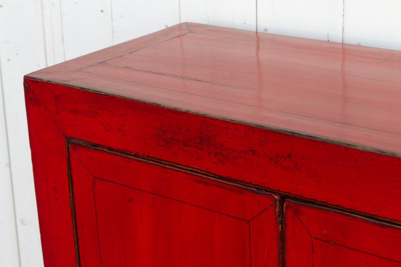 Two Door Ruby Red Chinese Cabinet, Traditional Chinese Cupboard,Red Lacquer Cabinet,Double Door Chinese Cabinet,Hand-painted Chinese Cabinet image 3
