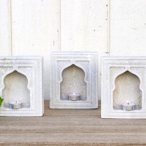 White Marble Arched Niche, Mughal Style Arch Niche, Marble Candle Niche, Marble Stone Carved Votive, Tea light Niche Architectural Niche