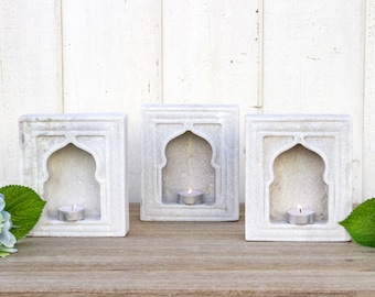 White Marble Arched Niche, Mughal Style Arch Niche, Marble Candle Niche, Marble Stone Carved Votive, Tea light Niche Architectural Niche