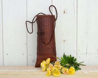 Vintage Woven Rattan Basket, Thai Tribal Cylinder Shape