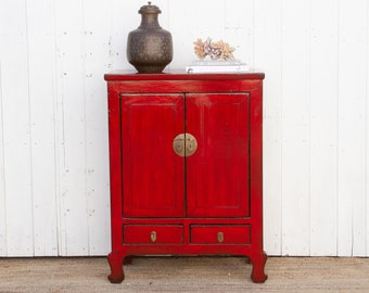 Red Lacquered Ming Style Cabinet, Red Lacquered Cabinet, Ming Style Furniture, Asian Style Storage, Red Lacquer Sideboard,Red Wooden Storage