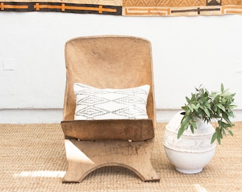 Hand-Carved African Ceremonial Chair: Rustic Wooden Tribal Accent