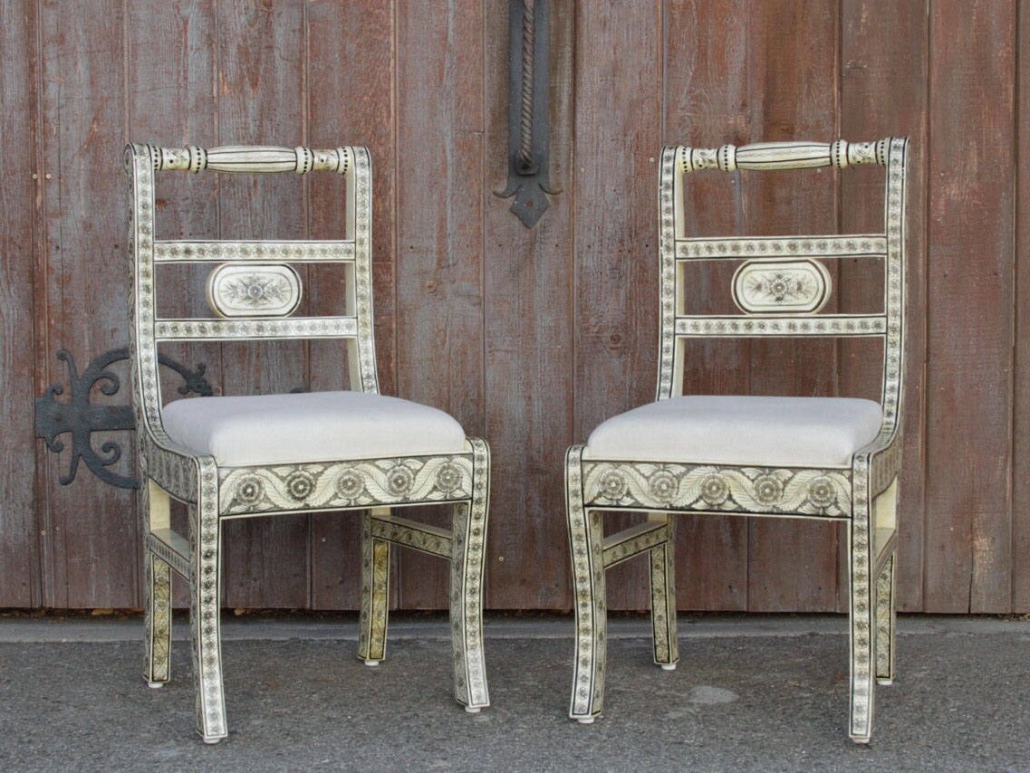 Pair Of Anglo Indian Bone Inlay Chairs Mother Of Pearl Chair Etsy
