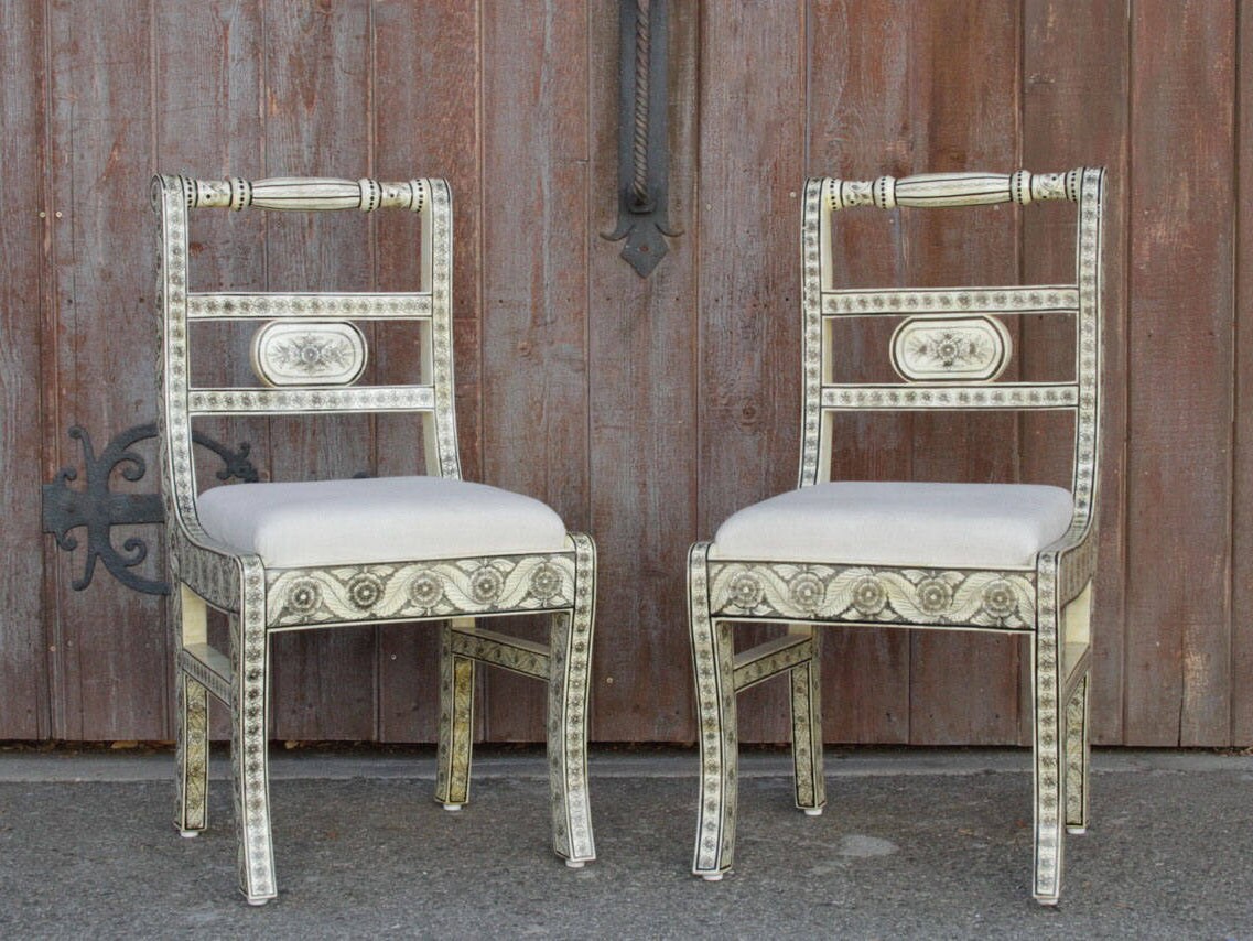 Pair Of Anglo Indian Bone Inlay Chairs Mother Of Pearl Chair Etsy