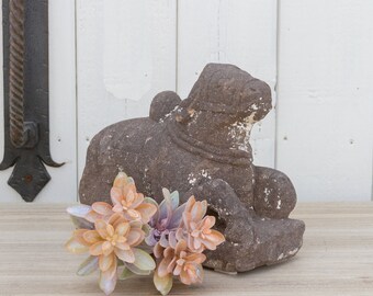 Antique Granite Stone Nandi Statue: Primitive Indian Bull Figurine