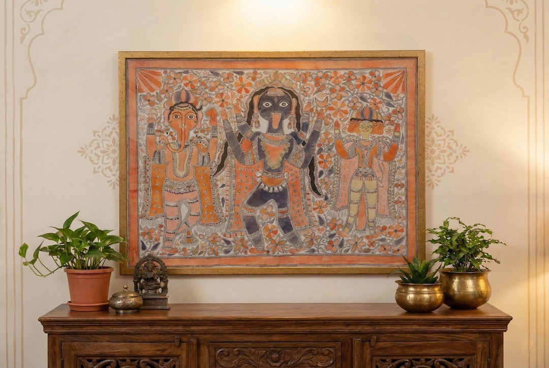 Vintage Framed Madhubani Painting: Indian Folk Art Wall Decor - Etsy