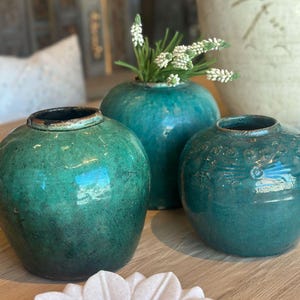 Blue Moss Ceramic Vase, Celadon Glow Asian Vase, Deep Emerald Glazed Ceramic Vase, urquoise Ceramic Vase, Oriental Home Accent, Chinese Vase