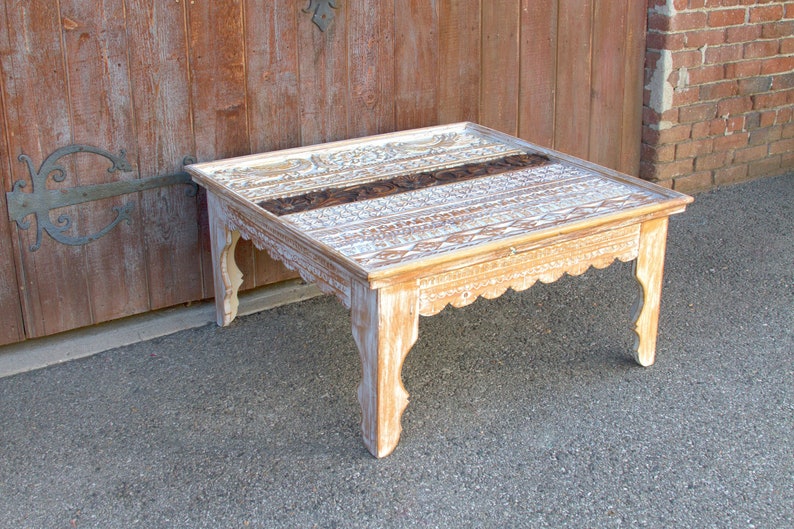 Vintage Mandawa Carved Top Coffee Table - Vintage Indian Coffee Table Vintage Mandawa Carved Top Coffee Table - Vintage Indian Coffee Table