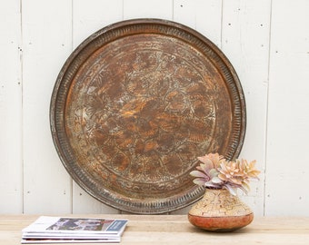 Antique Finely Engraved Copper Tray, Indo-Persian Copper Platter, Round Copper Tray, Engraved Copper Tray, Antique Decorative Copper Platter