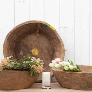 Large Primitive Antique French Bowl, Antique French Country Large Vase, Oversized Oxidized Wood Antique Bowl, 19th Century Wood Dough Bowl
