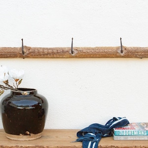 Primitive Carved Bleached Wood Wall Art ,Decorative Indian carved wall hooks, Wooden coat wall hooks, Antique Intricately Carved Coat Hooks
