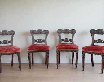 Set of 4 Rosewood Anglo-Indian Chairs, Antique Indian dining chairs Set , Anglo-Indian Rosewood Dining Chairs, Set of Carved dining Chairs