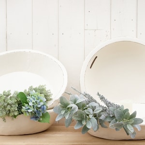 Large Farmhouse White Wooden Bowl, French White Painted Bowl, French Country Bowl, Kneading Dough Bowl,Large Kitchen Bowl,White Painted Bowl