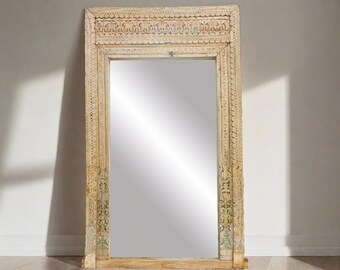 18th Century Bleached Fleur de Lys Floor Mirror,Grand Framed Floor Mirror,Antique indian Mirror,LargeMirror,Full Length Mirror,Outdoormirror