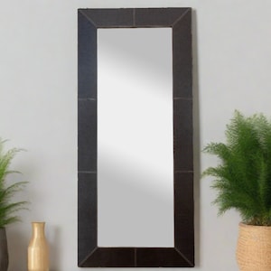 Large Thai Leather FLOOR MIRROR - Vintage tall Leather Mirror, 50% Off! Free Shipping, Large Vanity Mirror, Rectangular Entry Mirror