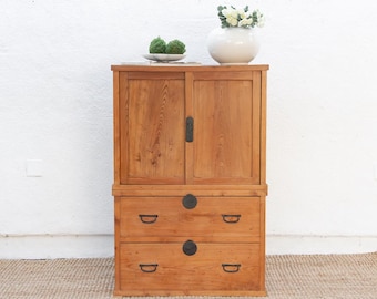 Antique Tansu Cabinet Seven Drawers Two Sliding Cabinets Kyoto