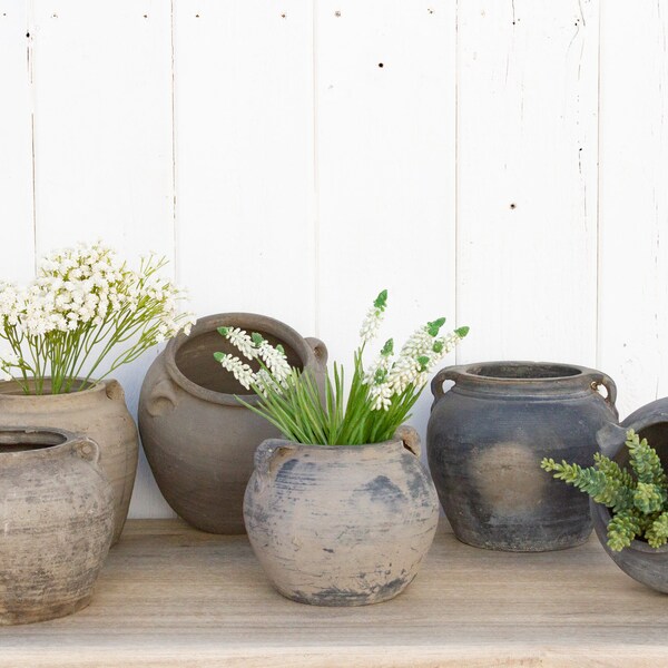 Vintage Oxidized Gray Clay Pot, Aged Black Clay Vase W/Handles, Charcoal Black Clay Asian Vase, Vintage Oxidized Gray Clay Pot, Aged Vase