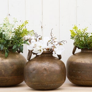 Antique Patinated Brass Water Pot, Handsome Indian Antique Brass Pot, Rare Antique Polished Brass Planter, Antique Brass Rounded Kitchen Pot