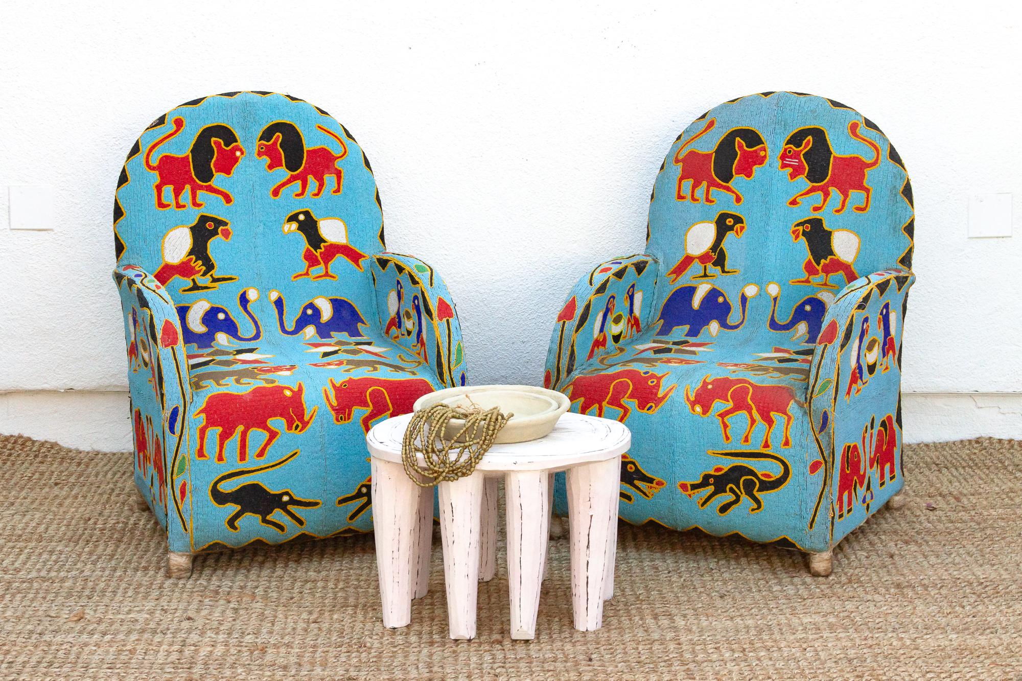 Vintage Beaded African Safari Chairs: Yoruba Tribal Motif Chair - Etsy