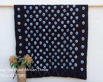 Malian Mudcloth Throw: Deep Sea Dyed African Cotton Textile (59"x43.5")
