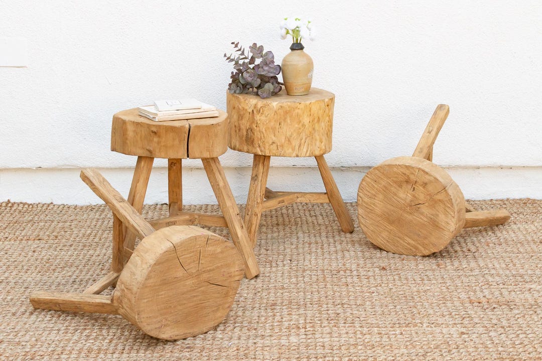 Rustic Elm Wood Tree Stump Side Table - Bali End Table - Etsy