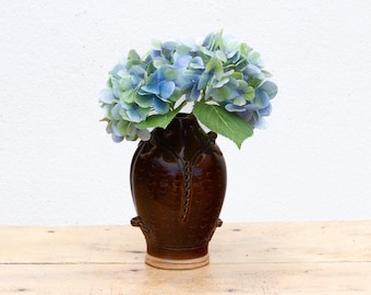 Mid-Century Modern Fish Vase: Brown Glazed Ceramic Pottery