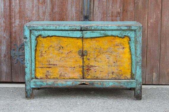 Vintage Painted Asian Buffet Cabinetmodern Painted Etsy