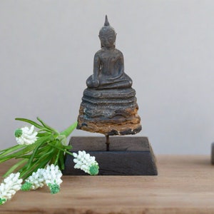 Early 19th Century Wood and Metal Alloy Burmese Buddha, Buddhist Figurine, antique Carved Buddha,  Hand Hammered Buddha Buddhist FolkArt