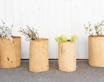 Tall Bleached Tree Trunk Planter,Large Farmhouse Wood Pot,Large Naga planters,Tall Bleached Wood Asian Planter,wooden vase,Indonesian pots