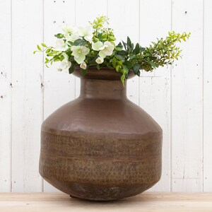 Tall Antique Brass Hammered Container, Indian Brass Planter, Hand-Hammered Container, Antique Handmade Brass Pot, Antique Water Container