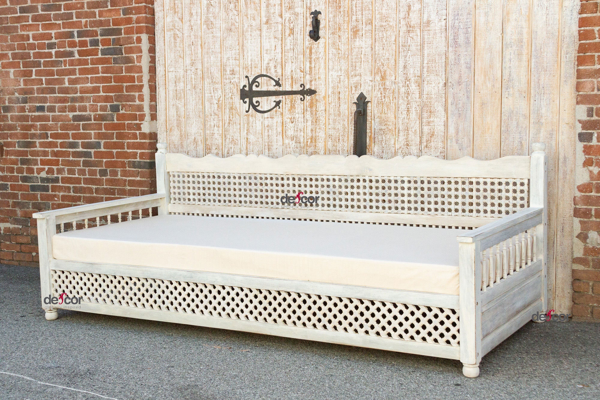 Whitewash Moroccan Carved Large Daybed Wooden Daybed Etsy