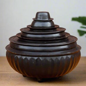 Antique Burmese Lacquer Monk Bowl Set, Free Shipping ! Lacquered Bamboo Food Basket, Black Food Offering Bowl, Antique Burmese Vessel,