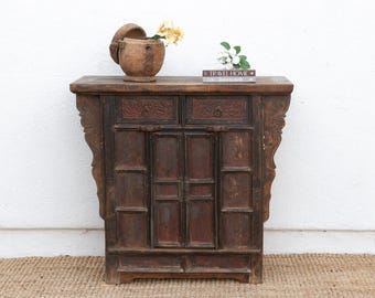 Antique Pagoda Elm Cabinet w/Original Painted Finish