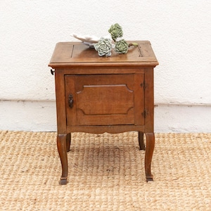 Antique French Provincial Oak Side Table: Louis XV Nightstand