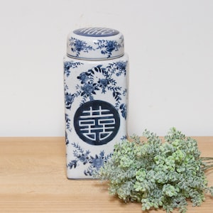 Slim Floral Porcelain Vintage Jar, Vintage Porcelain Jar, Slim Floral Ceramic Jar, Decorative Porcelain Jar, Slim Floral Ceramic Container